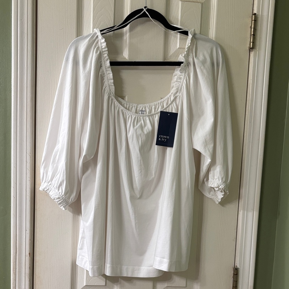 Elegant White Blouse with Puff Sleeves
